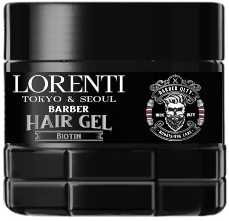 LORENTI TOKYO & SEOUL Barber Hair Styling Gel BIOTIN 500ml - Haargel Herren - Starker Halt - Kein Verkleben und ohne Rückstände - Alkohol Frei - Hair Gel - wet hair look - gummy Effect