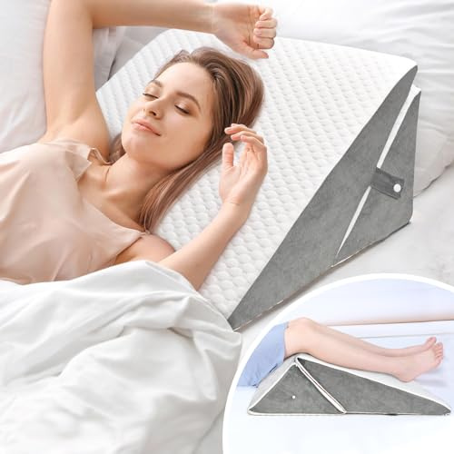 INFANZIA Coussin incliné pour lit, Coussin de Coin, Oreiller Triangle Pliable en mémoire de Forme pour l'apnée du Sommeil, Reflux Acide, l'élévation des Jambes, Lire (Blanc Gris)