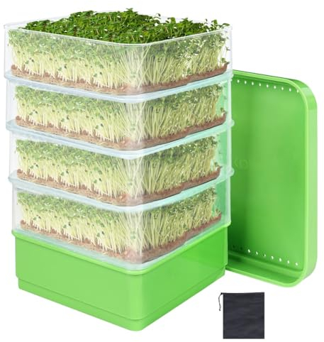 Pyugxab Kit de germinación de semillas de frijol, bandeja de cultivo de plantas microverdes, bandeja de drenaje, kit de cultivo de brotes apilables de cuatro niveles