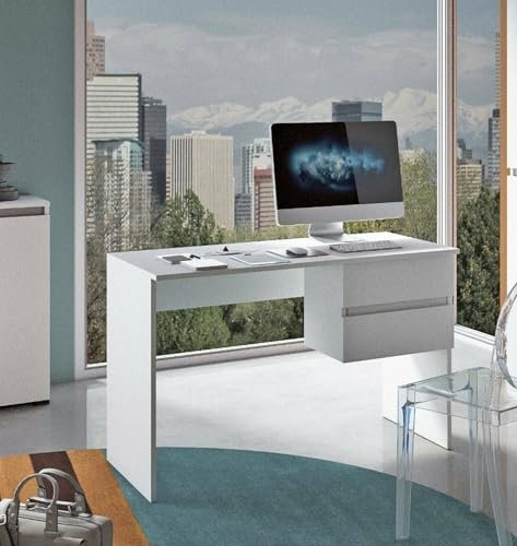 Dmora Scrivania Carpino, Scrittoio lineare con 2 cassetti, Tavolo da Studio Multiuso e salvaspazio, 100% Made in Italy, 110x53h76 cm, Bianco