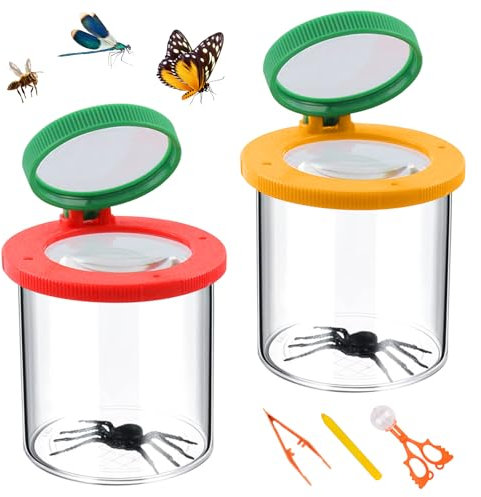 Kisvic Becherlupen für Kinder, 2 Stück Lupenglas für Kinder Insekten Viewer für 3-Fach und 6-Fach, Kleinkindspielzeug für Kinder Outdoor Wissenschaft Natur Erkundung