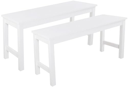 Warmiehomy Wooden Bench Indoor Dining Bench Seat Kitchen Corner Benches for Dining Room Living Room Bedroom Hallway Entryway, 2PCS Sturdy Solid Pine Benches, White