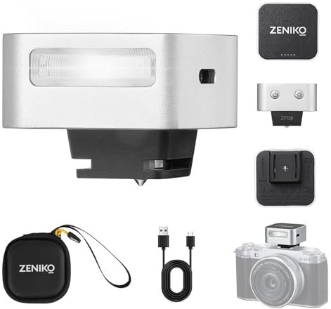 ZENIKO ZF08 Mini Flash para Camara Flash para Camara GN16, 5 Niveles de Potencia, CCT 6500k ±200k con Zapata Universal ＜3s reciclacion rapida para Sony/Canon/Nikon/Panasonic/Olympus(Silver,ZF08)