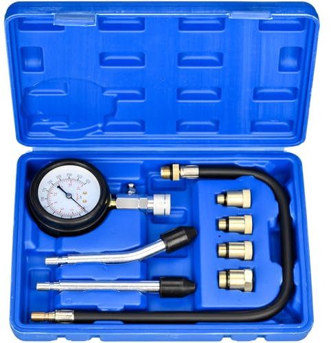 HATANSE Tester di Compressione, Manometri Compressione per Motori Benzina 0-20 Bar o 0-300 PSI con 4 Adattatori M10 M12 M14 M18 per Auto e Moto (Blu)