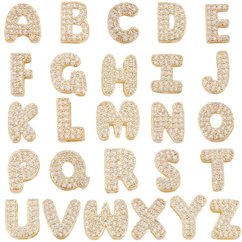Beebeecraft 1 låda 26 st 26 stilar kubisk zirkon bokstavsberlocker 18K guldpläterad mässing A-Z alfabetsberlocker pärlor för armband halsband armband gör-det-själv smyckestillverkning