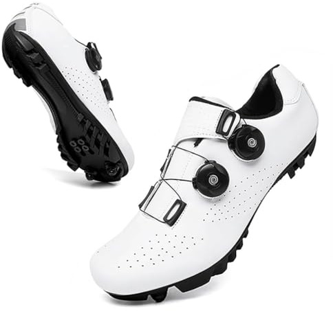 Cycling Shoes SPD SPD-SL Road Cycling Shoe Mens Womens Bike Riding Shoes MTB Spin Cycle Road Bike Shoes Compatible with Delta/KEO Peloton Indoor Outdoor (9.5,White MTB)