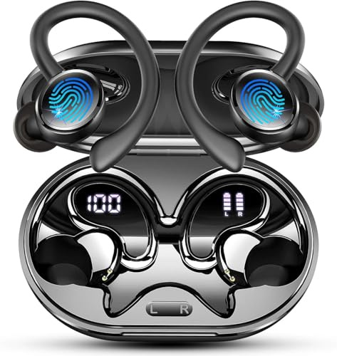 Auriculares Inalambricos Deportivos, Auriculares Bluetooth 5.4 HiFi Estéreo con 4 HD Mic, 50H Cascos Inalambricos Bluetooth con Cancelacion Ruido ENC, Pantalla LED, IP7 Impermeable Cascos para Running