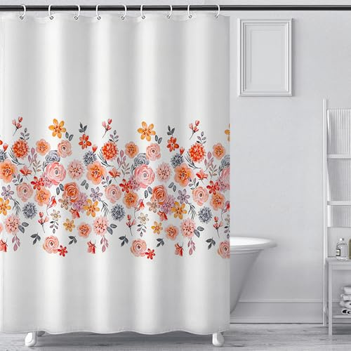 ASKLUND Cortina de Ducha Antimoho 180x180 Flores Colores, con 12 Anillas y lastres en la Parte Inferior, Lavable Impermeable, de Tela Poliéster, para la Bañera y el Cuarto de Baño