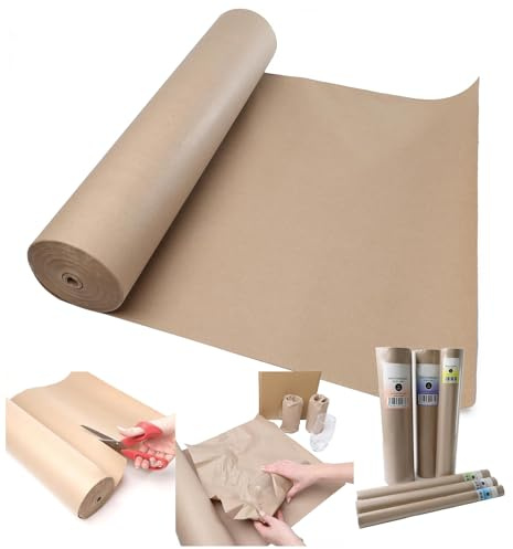 PRADICHI Brown Kraft Paper Roll (500mm Wide) - Heavy Duty Natural Wrapping Paper for Packing, Moving House, Parcel Shipping & Gift Wrap - Recycled Arts & Crafts Material (500mm x 10m (Pack of 1)