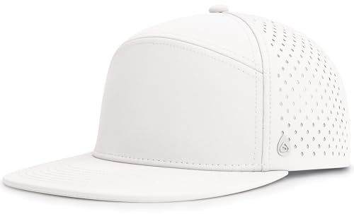 AOPREL Flat Brim Baseball Cap for Men Adjustable Trucker Hats Water-Resistant Performance Hat with Breathable Laser Perforated for Running, Golf, Workout, Gym & Outdoor White