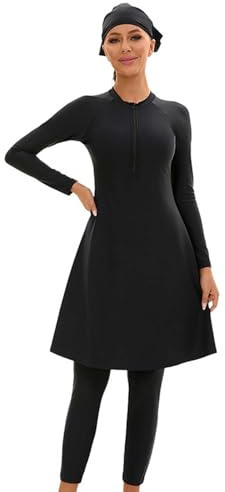 Maillot de bain 3 pièces Burkini pour femme musulmane solide à manches longues entièrement entouré d'une jupe pare-soleil pour la plage et le surf