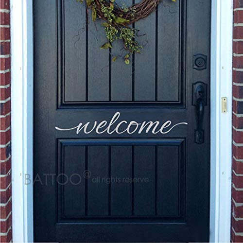BATTOO Welcome Door Decal - Front Door Decal - Welcome Vinyl Decal - Front Door Sticker - Front Door Vinyl Decal - Welcome Door Sign(White, 16 WX2.7 H)