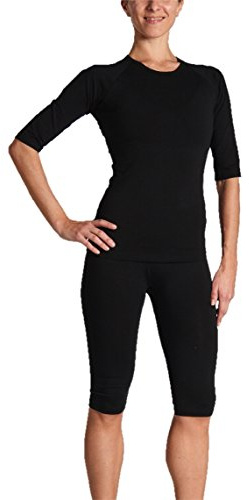 Gina's Bodywear Damen EMS-Wäsche, Trainingsanzug, Oberteil und Hose im Set, optimale Impulsweiterleitung (Schwarz, M)