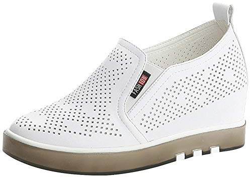 ANUFER Femmes Talon Compensé Moyen Baskets Respirant Évidé Glisser sur Chaussures de Sport Blanc SN020329-2 EU39.5