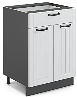 Vicco Mueble bajo de Cocina Fame-Line, Blanco casa de Campo, 60 cm con cajón, sin encimera, para Combinar con Otros módulos de la Serie Fame-Line