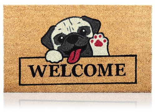 Felpudo Perro Welcome de Fibra Coco - 70x40cm - Felpudos Antideslizantes - Felpudos Originales para la Entrada a Casa, Pasillos, Puertas de Exterior-Accesorios para el Hogar-Material Resistente