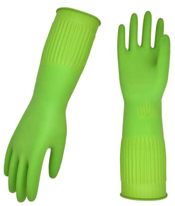Gants de ménage réutilisables, gants de vaisselle en caoutchouc, extra épais, manches longues, nettoyage de cuisine (taille L)