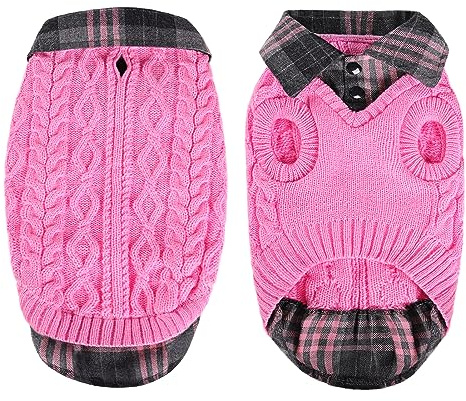 CITÉTOILE Caldo Maglione Invernale per Cani, Maglione a Collo Alto con Pannello a Quadri, Cappotto Vestiti per Animali Domestici per Cane Taglia Piccola/Media/Grande, Nero, XS