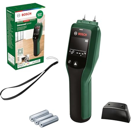 Bosch Détecteur d'humidité UniversalHumid (résultats précis grâce à la sélection du groupe de bois et aux témoins lumineux LED pour une interprétation facile, dans boîte carton)