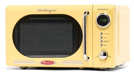 Nostalgia Retro Compact Countertop Microwave Oven - 0.7 Cu. Ft. - 700-Watts with LED Digital Display - Child Lock - Easy Clean Interior - Yellow