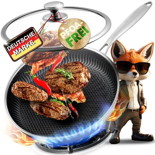 LUXANO Pfanne Bratpfanne 28 cm [ 24 cm 26 cm ] Beschichtete Pfanne mit Deckel - Wabenpfanne mit smarter Hitzeverteilung für perfekte Bratergebnisse | Brat- & Universalpfannen - Frying Pan - ofenfest