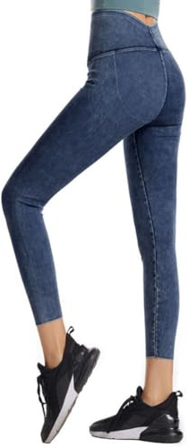 Onsoyours Jeggings da Donna Jeans Leggins a Vita Alta Stretchy Treggings Yoga Pantaloni Casual Slim Pantaloni Jeggings Elasticizzati Attillati in Denim B Blu Scuro L