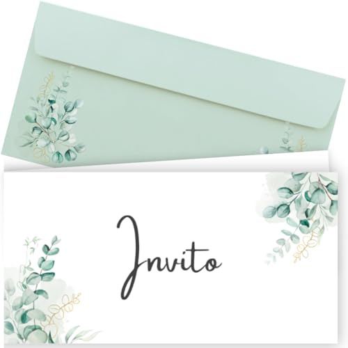 Things of Happiness 15 biglietti d'invito incl. buste per matrimonio, anagrafe, compleanno, cresima, comunione, battesimo, invito | pieghevole DIN lungo (Eucalipto 15 pezzi)