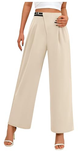 Pantaloni da donna a gamba larga, eleganti vita alta, pantaloni da lavoro e da ufficio, pantaloni palazzo, pantaloni da donna, bianco, 16