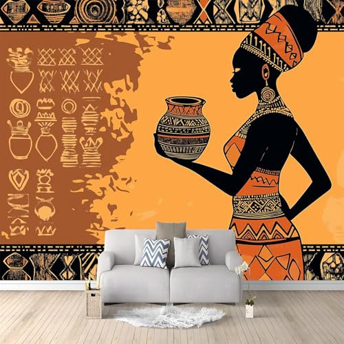 Wallpaper African Woman Holding A Pitcher pohot Wallpaper 300 x 210 cm Wallcoverings for Bedroom Living Room TV Backdrop Kitchen Dark Yellow