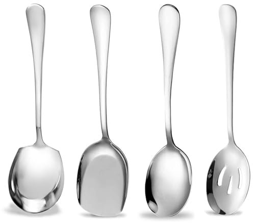 Serving Spoons Large, 4 Pcs Stainless Steel Buffet Serving Spoon Long Handle Soup Spoons Cooking Spoon Kitchen Tool, Serving Spoon, Communal Spoonutility, Serving Spoons, for Home, Parties Restaurant