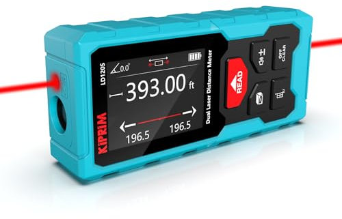 Kiprim Medidor Láser Dual 120M, Nivel Electrónico de Burbuja, Medidas Precisas y Función Pitágoras - Ideal para Construcción, Bricolaje y Trabajos de Renovación