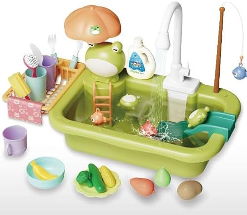 KIMIGO Ensemble de Jeu d'évier de Cuisine,Évier Jouet Cuisine Enfant,Jouets de Cuisine Accessoires avec Robinet Enfant Pompe,Jouets de Jeu de Rôle pour Enfants Garçons Filles de 3 à 7 Ans