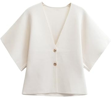 Wanzetaly Womens Oversized Cardigans Short Sleeve Lightweight Button V Neck Casual Knit Sweater Outerwear (0570-Beige-S)