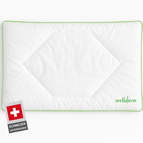 Welldora Kinderkissen 40x60 cm – flaches Kinderkissen (1–6+ Jahre), hautfreundlich & pflegeleicht, 100% Baumwollbezug, Oeko-TEX® Zertifiziert, waschbar & liebevoll gestaltet