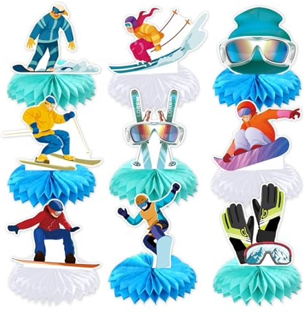 Bubaxuce 9 Piezas Decoración para Fiesta De Esquí Centros De Mesa De Panal Après Ski Invierno Decoración para Mesa De Esquí Fiesta De Nieve
