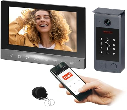 Miratic Videoportero Unifamiliar Video Portero Automatico WiFi con Apertura de Puerta Full HD 1080p - App Tuya Smart Cámara Exterior IP65 - Ángulo 144° Lector RFID (7, Pulgadas)