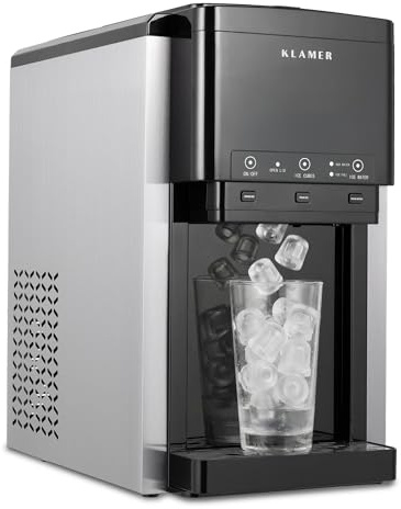 KLAMER 3-in-1 Ice Maker mit Crushed Ice, Wasserspender und Selbstreinigung