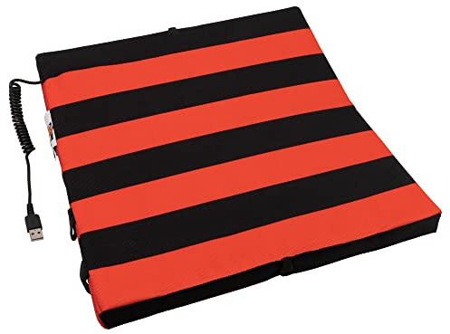 Bumfire Coussin de Siège Chauffant pour Activités Extérieures | Stade, match, camping, fauteuil roulant, festival | Assise en mousse, pliable | Connexion par USB | 35 x 35 x 3,5 cm - Noir/Rouge