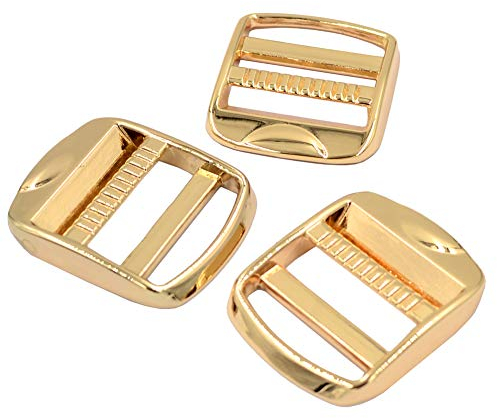 DGOL 10 pcs 1 inch Metal Zinc Alloy Ladder Lock Slider Adjustable Webbing Strap Release Buckles (Golden)