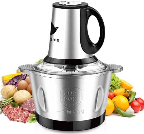 Nestling Robot de cocina de 600 W, picadora eléctrica de 2 litros, picadora para verduras con 4 cuchillas afiladas para carne, verduras, cebollas y frutas