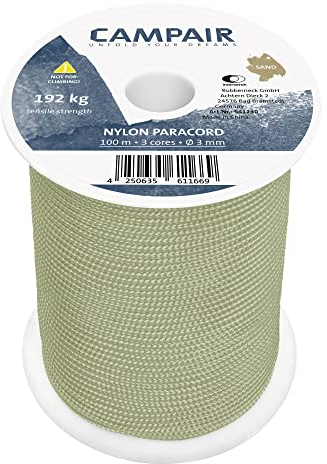 CampAir 100m Paracord Seil aus reißfestem Nylon 425 Type II 3mm Max. 192 kg, Sandfarben