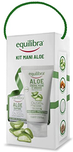 equilibra Corpo, Kit Mani Aloe, Aloe Crema Mani e Unghie Idratante e Protettiva, Aloe Sapone 100% Vegetale Detersione Delicata, Confezione Regalo
