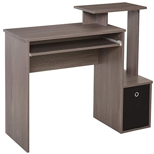 HOMCOM Computer Desk with Sliding Keyboard Tray Storage Drawer Shelf Home Office Workstation Grey 100 x 40 cm