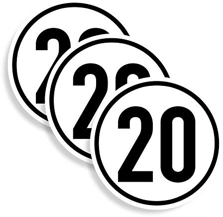 MBS-SIGNS® 3 Stück - Aufkleber Geschwindigkeits-Schild 20 km/h Folie gemäß StVZO § 58 | Ø10 cm, Weiß, Vinyl, Funktional, Verkehr