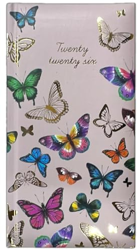 PSO 2026 Diary Slim Week to View Fashion soft padded hardback vintage Diary (Butterflies)