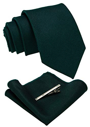RBOCOTT Cravate et carré de poche en laine de couleur unie avec pinces à cravate pour homme, vert foncé, Taille Unique