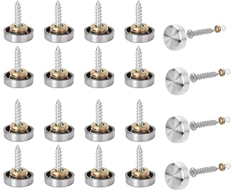 JZK 20 x Stainless steel mirror screws cap nail 10mm decorative caps cover nails with washers advertising screws for mirror tables bath plates wardrobes glass signs