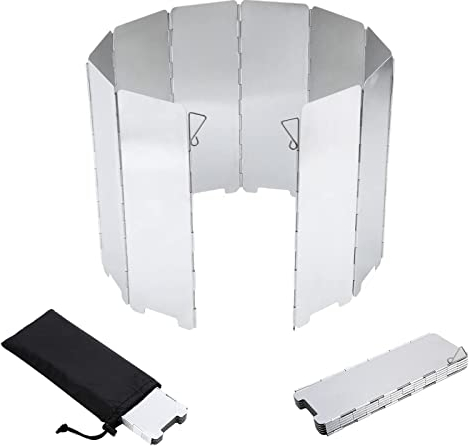 10 Piatti Vento Scudo,Parabrezza in Lega di Alluminio Campeggio Pieghevole, Protezione Anti-Vento Fornello Campeggio per Viaggio Camper Picnic BBQ,con Borsa
