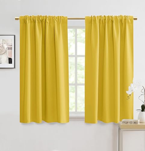 Yellow Curtains 48 Inch Length for Bathroom Window,Room Darkening Spring Kitchen Curtains Sets for Windows,2 Panels