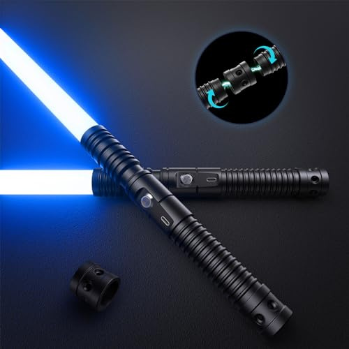 Hlieeosfcn Spada laser per bambini e adulti 2 in 1 RGB 15 colore USB ricaricabile manico in metallo nero spada adatta per Halloween Natale cosplay